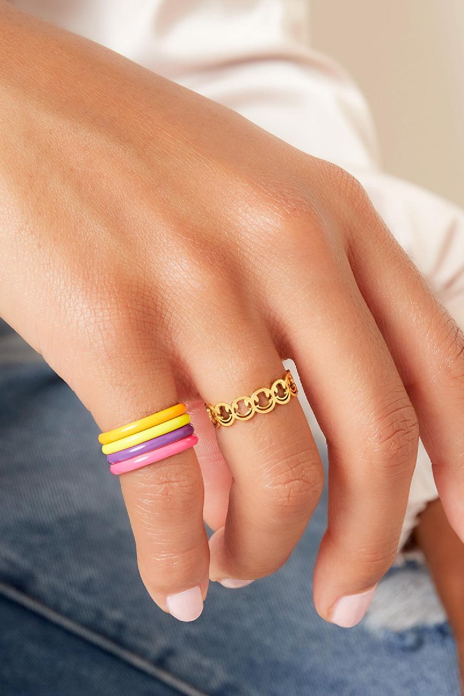Ring rij smileys Goud kleur Stainless Steel One size Afbeelding2