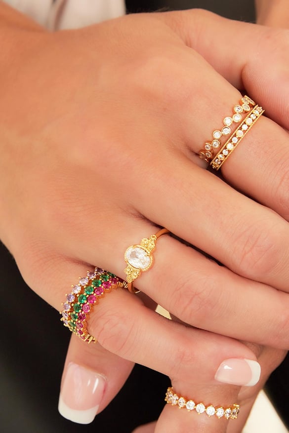 Ring Gold Color &amp; stones Purple Copper 16 2