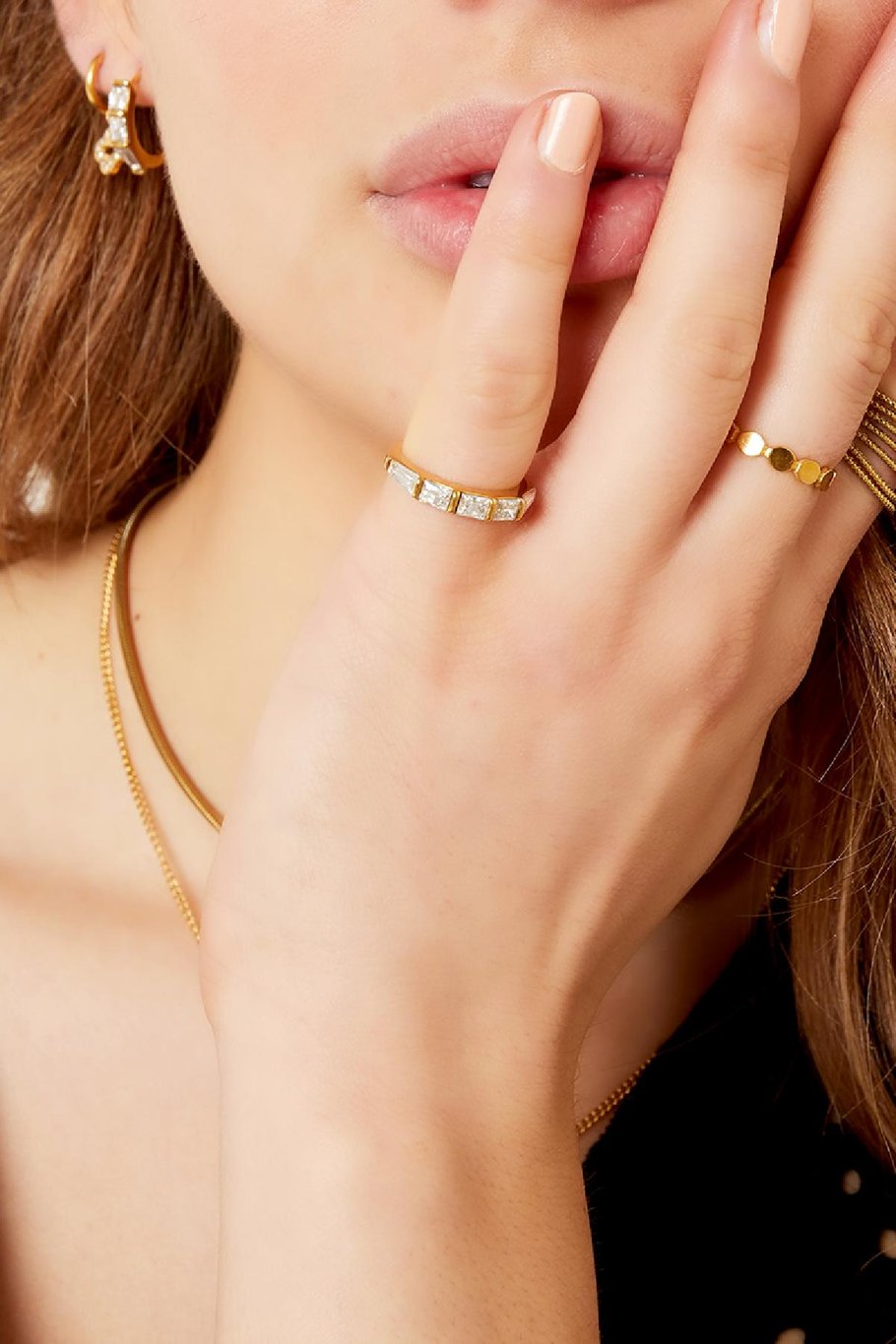 Edelstahlring mit quadratischen Zirkonsteinen Goldfarbe 16 Bild3