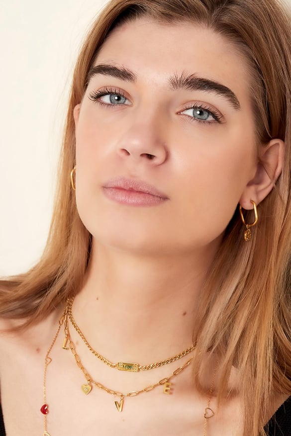 Necklace Love Heart  Gold Color Stainless Steel