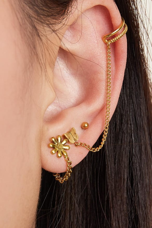 Ear stud flower Silver Color Stainless Steel