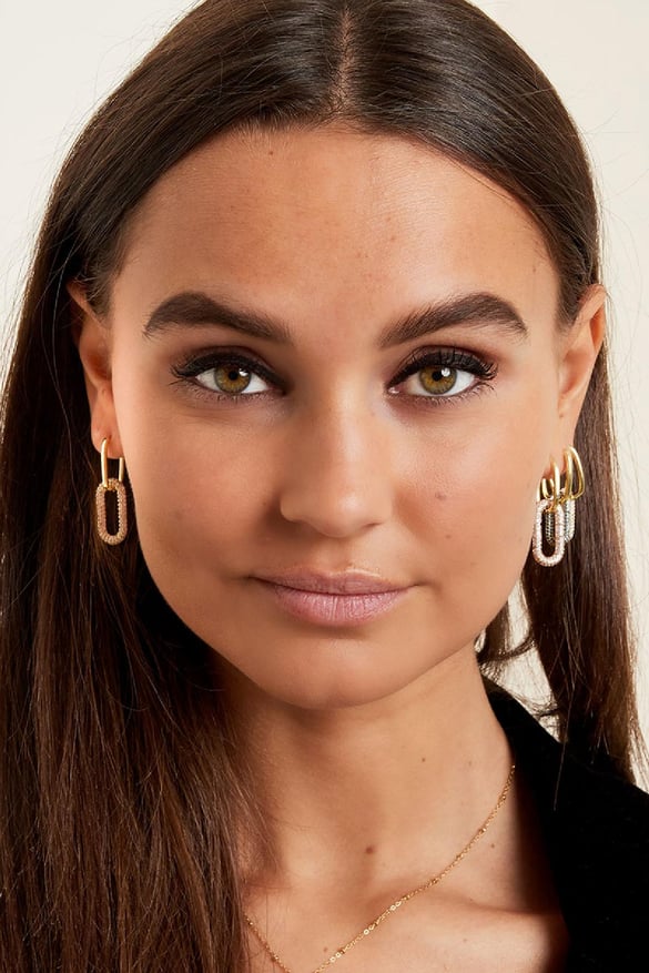 copper linked earrings with zircon stones - large 