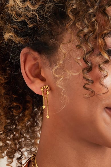 Earrings Luck and stars Gold Color Stainless Steel h5 Picture3