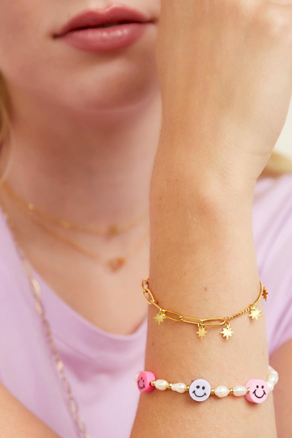 Yıldız işlemeli paslanmaz çelik bileklik Gold Stainless Steel 2