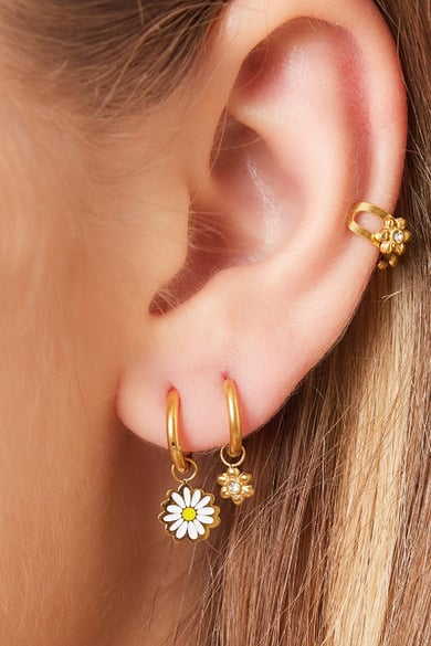 Little hoops with flower Gold Color Stainless Steel h5 Picture2