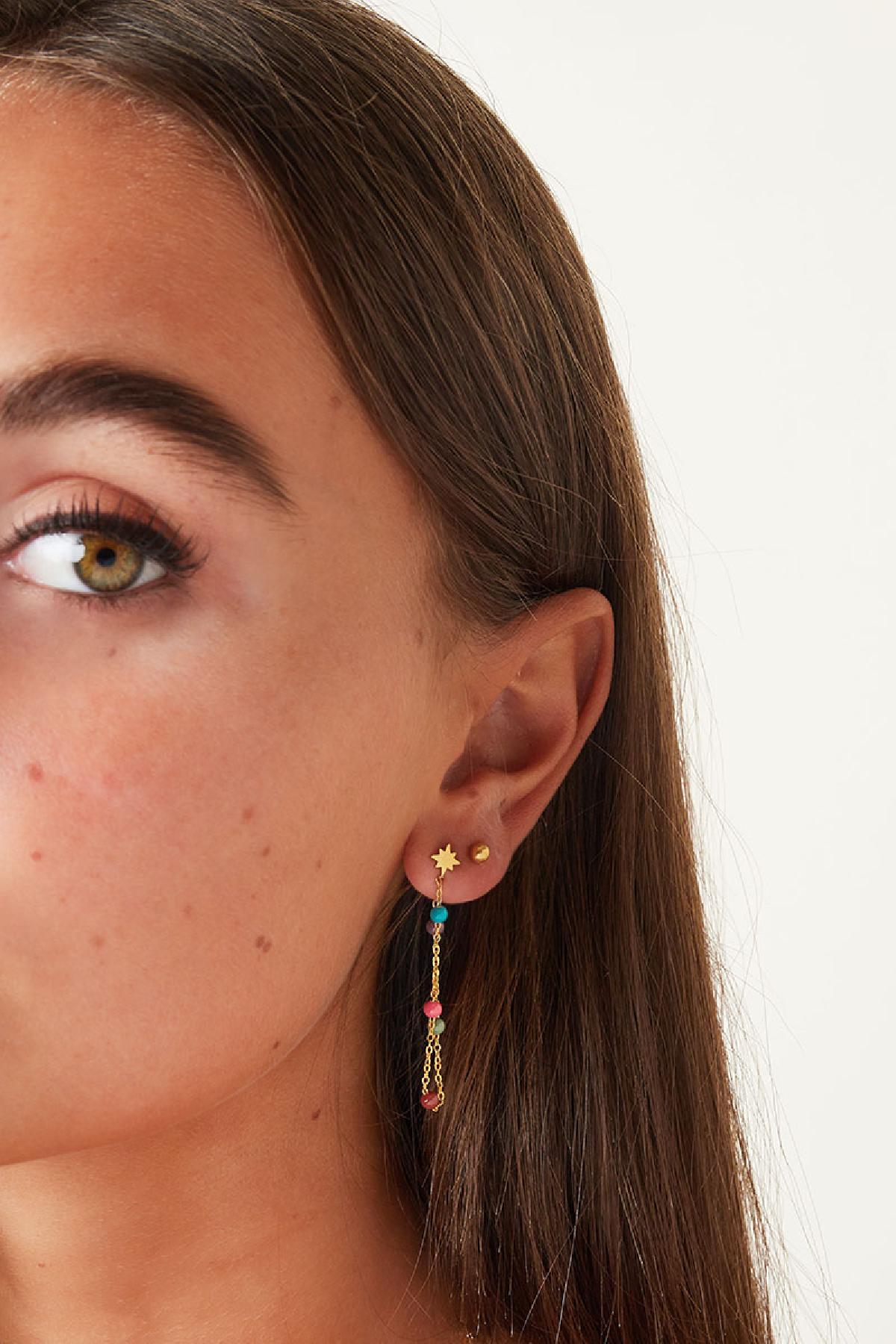 Star earring with collored balls Silver Color Stainless Steel