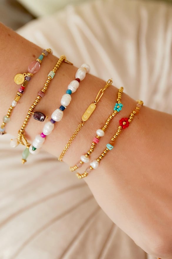 Çift Zincirli ve Charm'lı Paslanmaz Çelik Bileklik Gold Stainless Steel