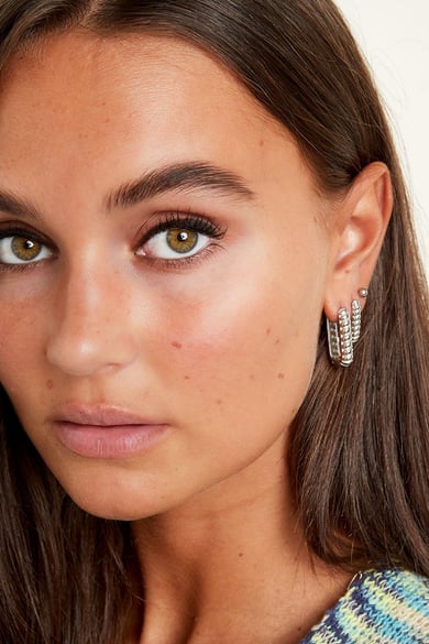 Rectangle earrings with baquette Silver Color Stainless Steel h5 Picture3