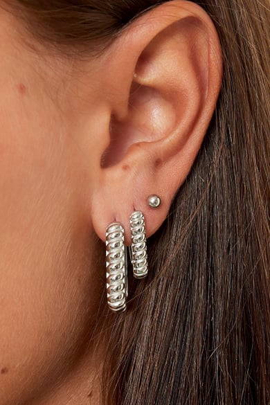 Rectangle earrings with baquette Silver Color Stainless Steel h5 Picture2