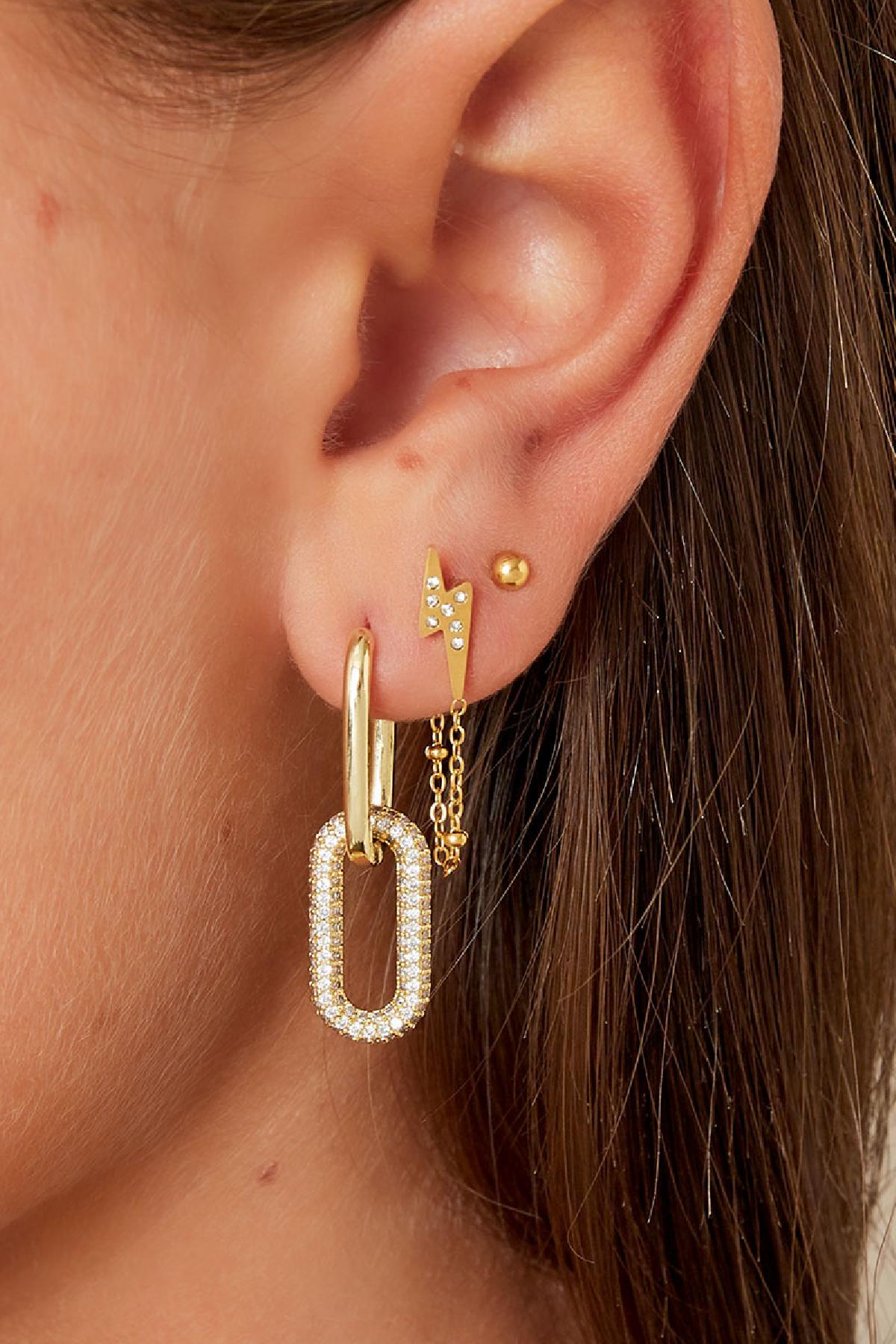 Lightning Bolt earrings with zirkons Gold Color Stainless Steel Picture2