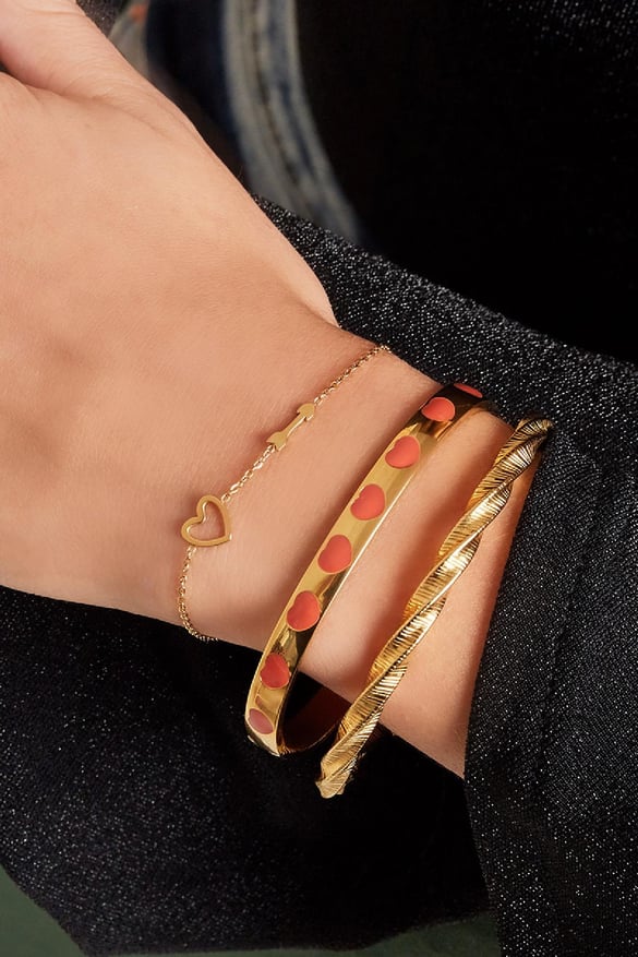 Kalp ve Ok Tılsımlı Bileklik Gold Stainless Steel 2
