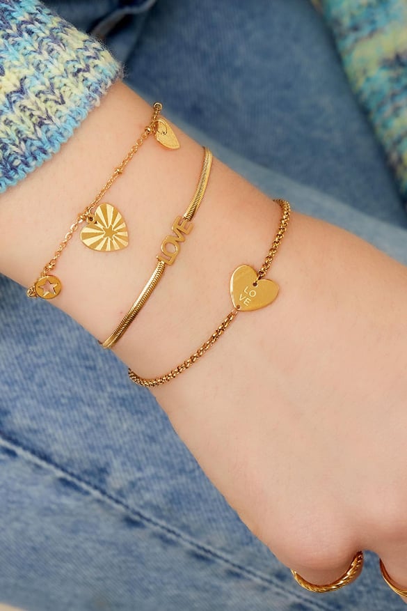 stainless steel bracelet with heart coins 