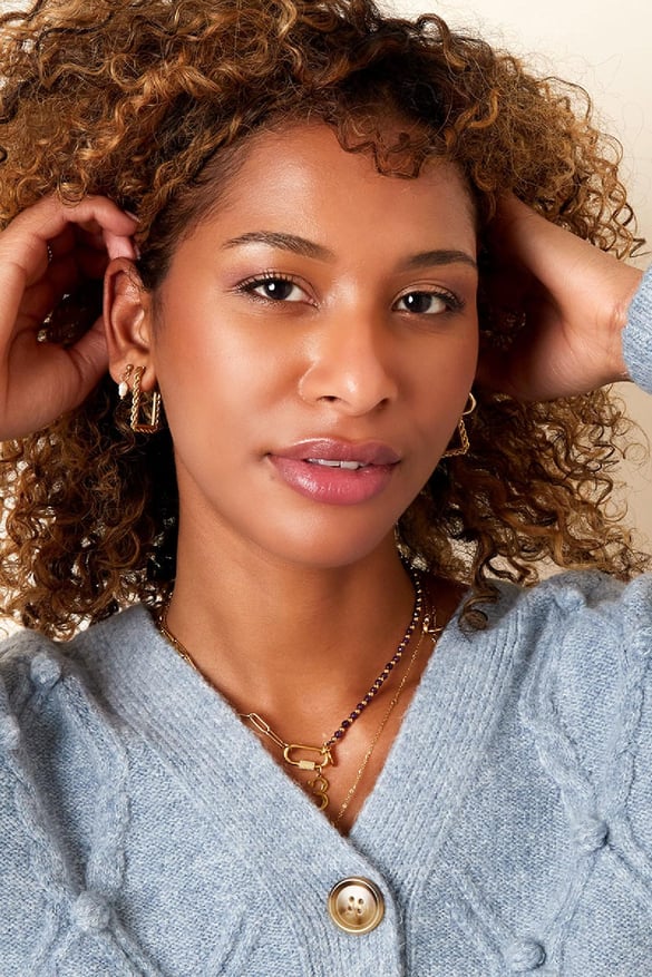 Earrings rectangle twist chain Silver Color Stainless Steel