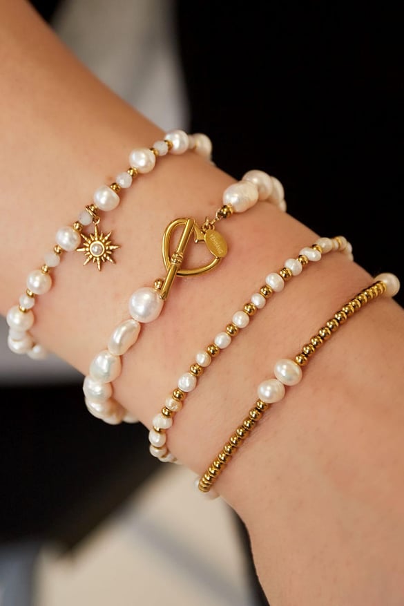 Armband Perle Herzverschluss Goldfarbe Edelstahl 2