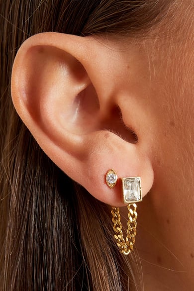 Earrings with chain and zircon  Gold Color Stainless Steel h5 Picture3