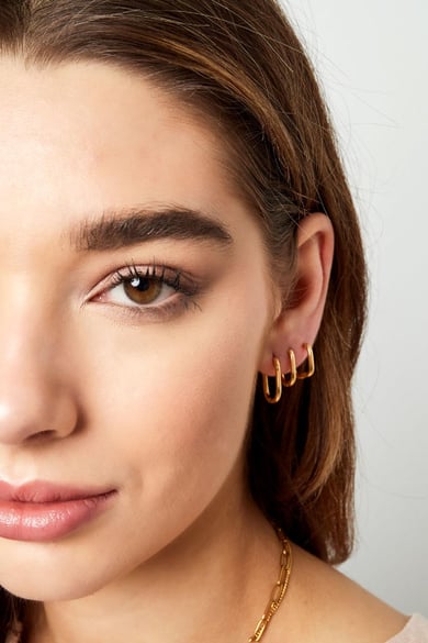 Set of earrings 3 different sizes Gold Color Stainless Steel h5 Picture3