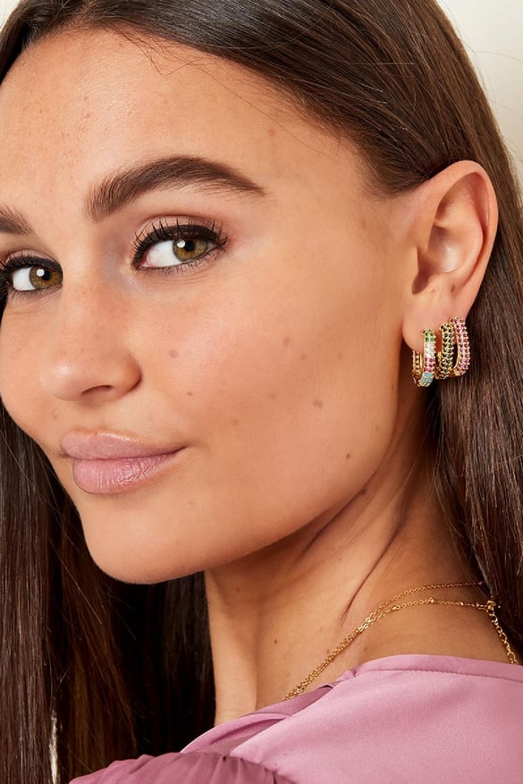 Earrings with zircon details Green &amp; Gold Color Copper