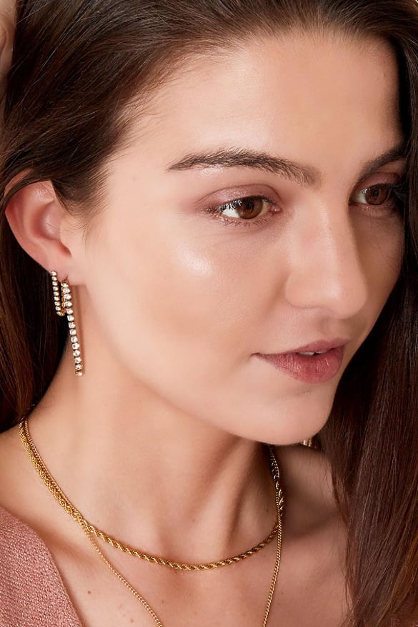 Stud earrings with hanging chain Silver Color Stainless Steel 2