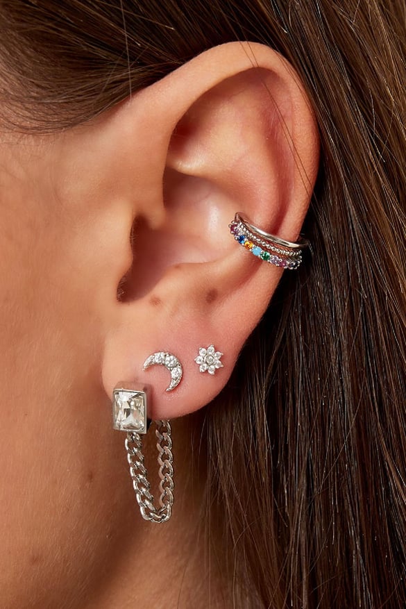 Ear cuff con piedras de circonitas de colores Plata Cobre