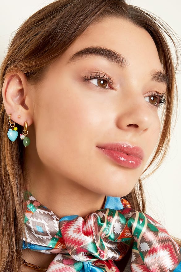 Dangling earrings Green &amp; Gold Color Stainless Steel 2