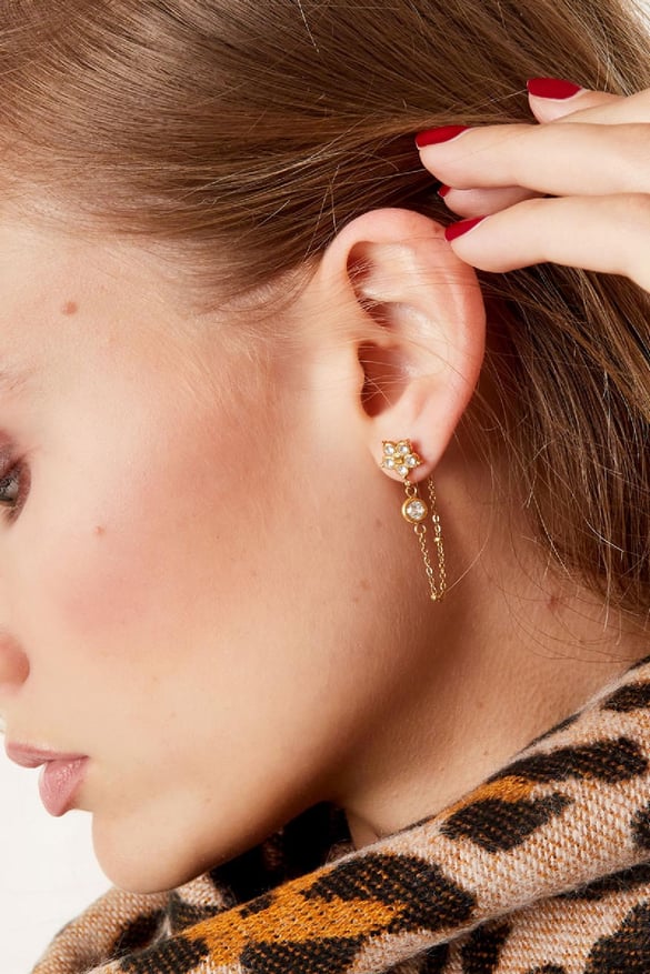 Boucles d'oreilles pendantes fleur zircone Acier inoxydable