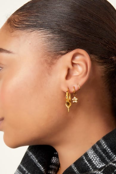 Zircon flower earrings Gold Color Stainless Steel h5 Picture3