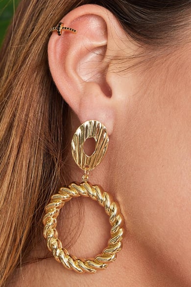 Earrings Twisted Circle Silver Color Copper h5 Picture3