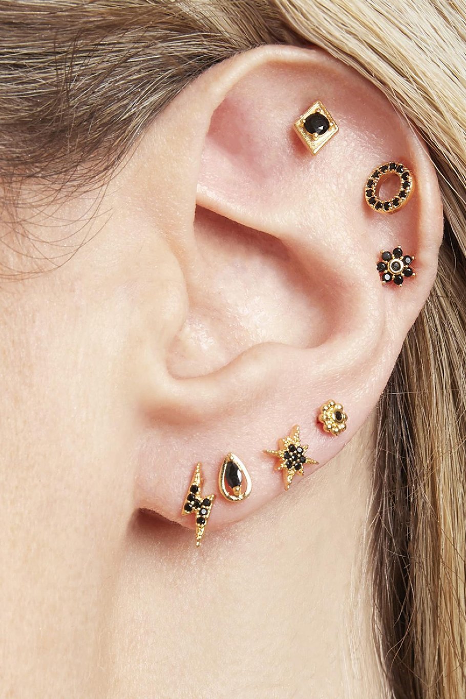 Oorbellen Mini Flower Zwart Koper Afbeelding2