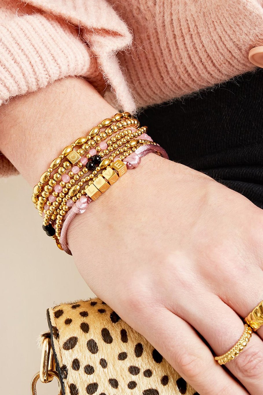 Bracelet Beaded heart  Gold Stainless Steel Immagine2