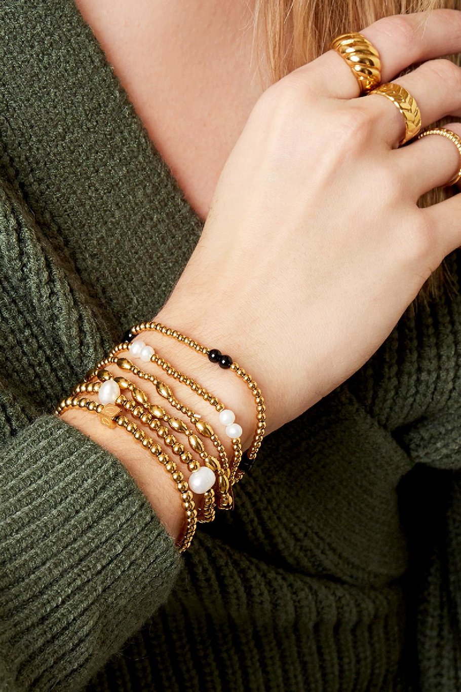 Bracelet pearl mix Gold Color Stainless Steel Picture2