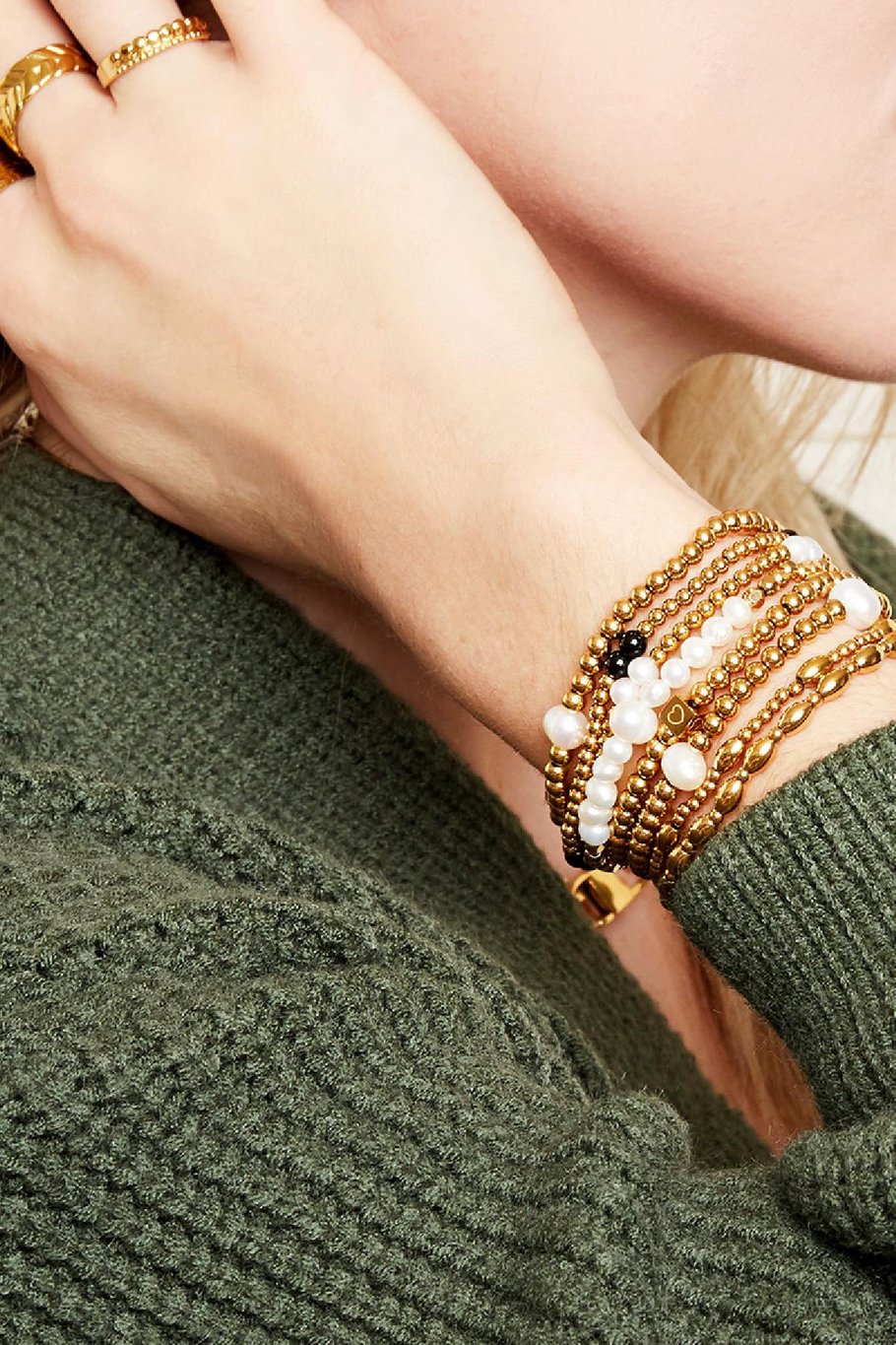 Bracelet big pearl Gold Color Stainless Steel Picture2
