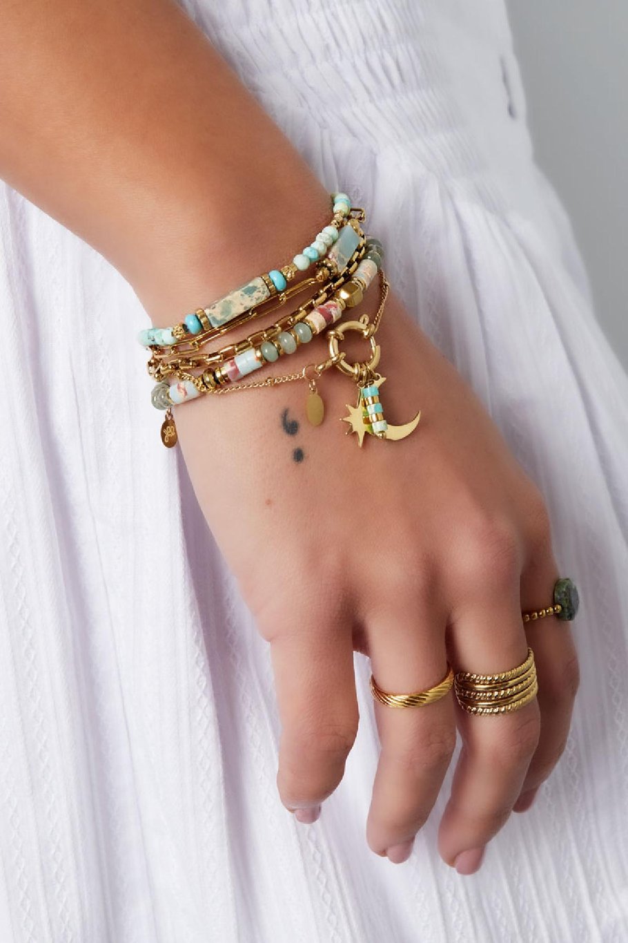 Bracelet with pendant natural stone - Natural stones collection Pink &amp; Gold Color Stainless Steel Picture2