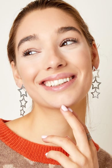 Star earrings with pattern Gold Color Stainless Steel h5 Picture4