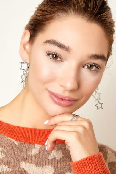 Star earrings with pattern Gold Color Stainless Steel h5 Picture2