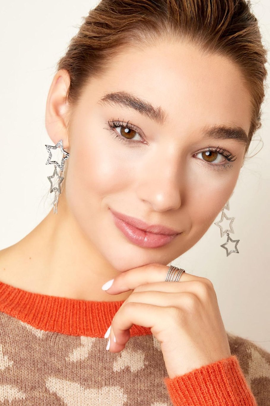 Star earrings with pattern Gold Color Stainless Steel Picture2