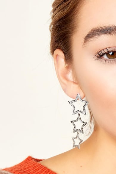 Star earrings with pattern Gold Color Stainless Steel h5 Picture3