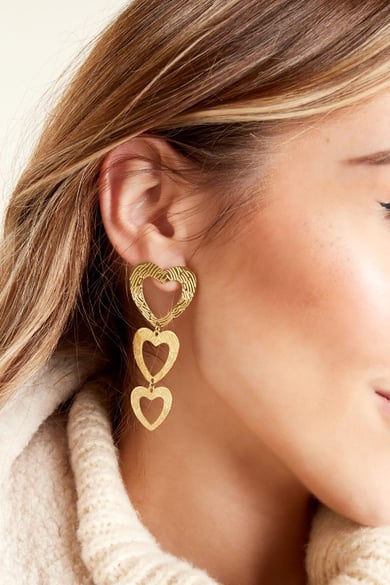 Heart earrings with pattern Gold Color Stainless Steel h5 Picture2