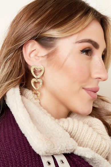 Heart earrings with pattern Gold Color Stainless Steel h5 Picture3