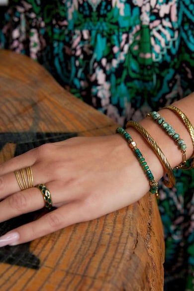 Bracelet with small colored stones Green &amp; Gold color Stainless Steel h5 Picture4