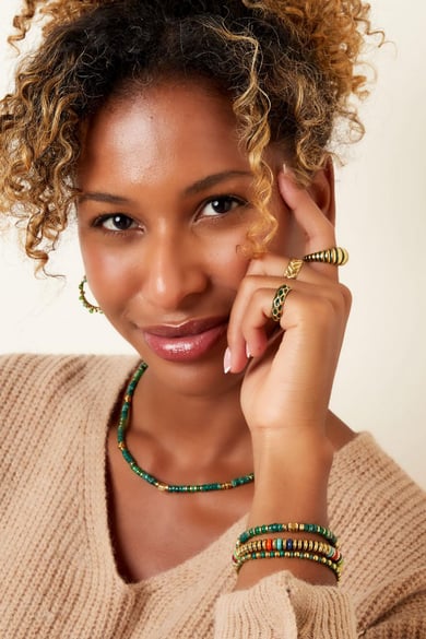 Bracelet with small colored stones Green &amp; Gold color Stainless Steel h5 Picture3