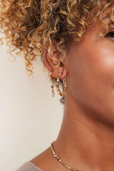 Boucles d'oreilles créoles avec perles colorées Violet Acier inoxydable h5 Image3
