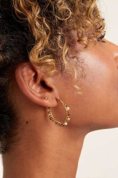 Boucles d'oreilles créoles avec perles colorées Violet Acier inoxydable h5 Image4