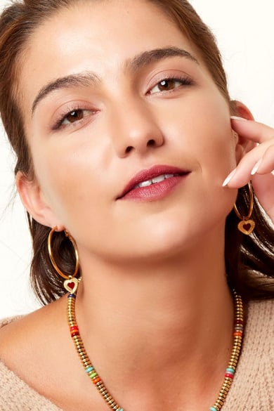 Charm aros con corazones Naranja &amp; Color dorado Acero inoxidable h5 Imagen3