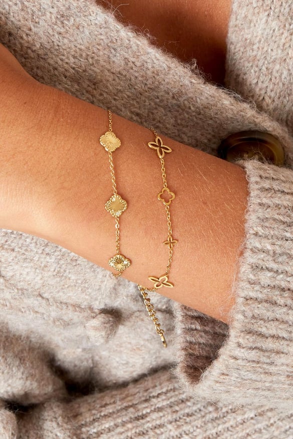 Bracelet clover with pattern Gold Color Stainless Steel 2
