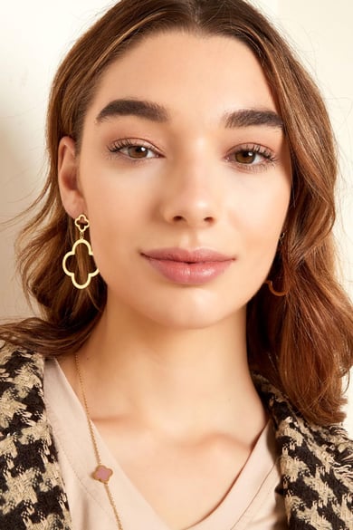 Earrings 2 clovers Gold Color Stainless Steel h5 Picture2