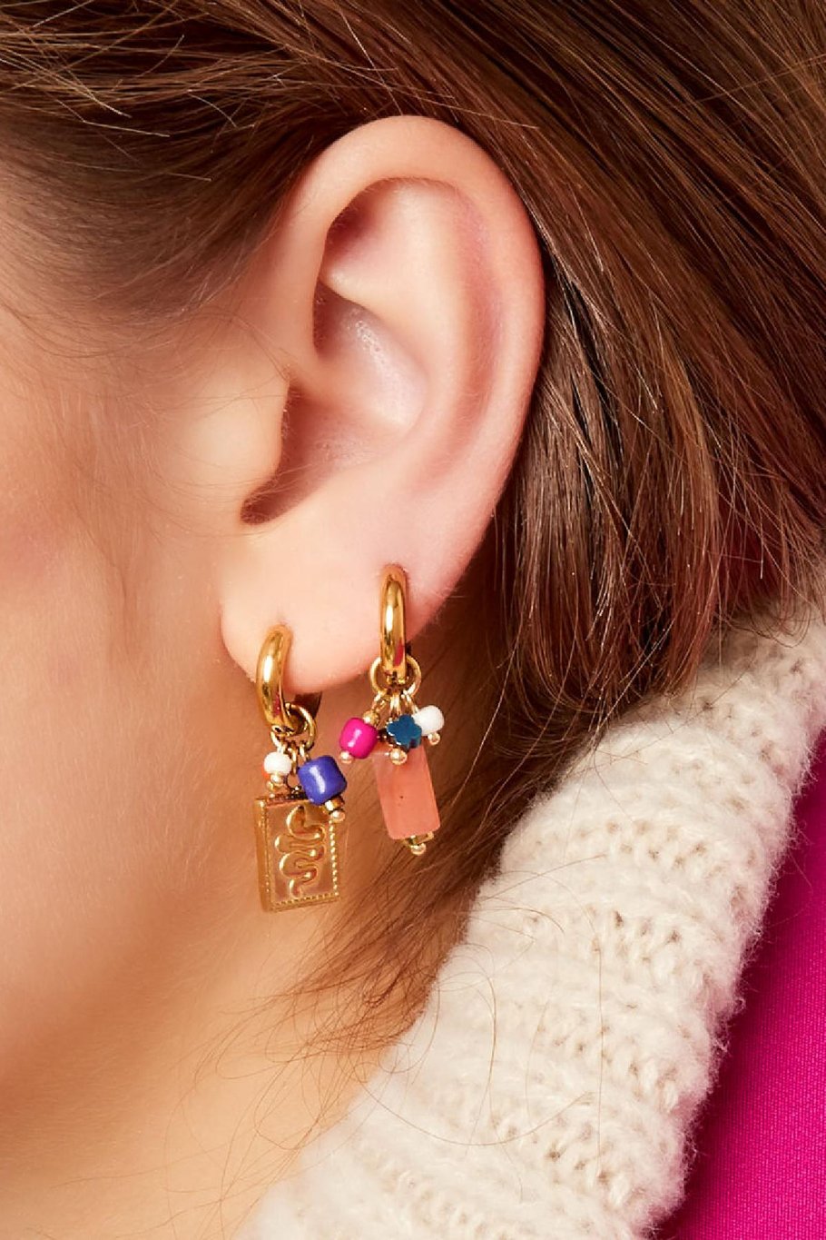 Earrings with snake charm &amp; beads Gold Color Stainless Steel Picture3