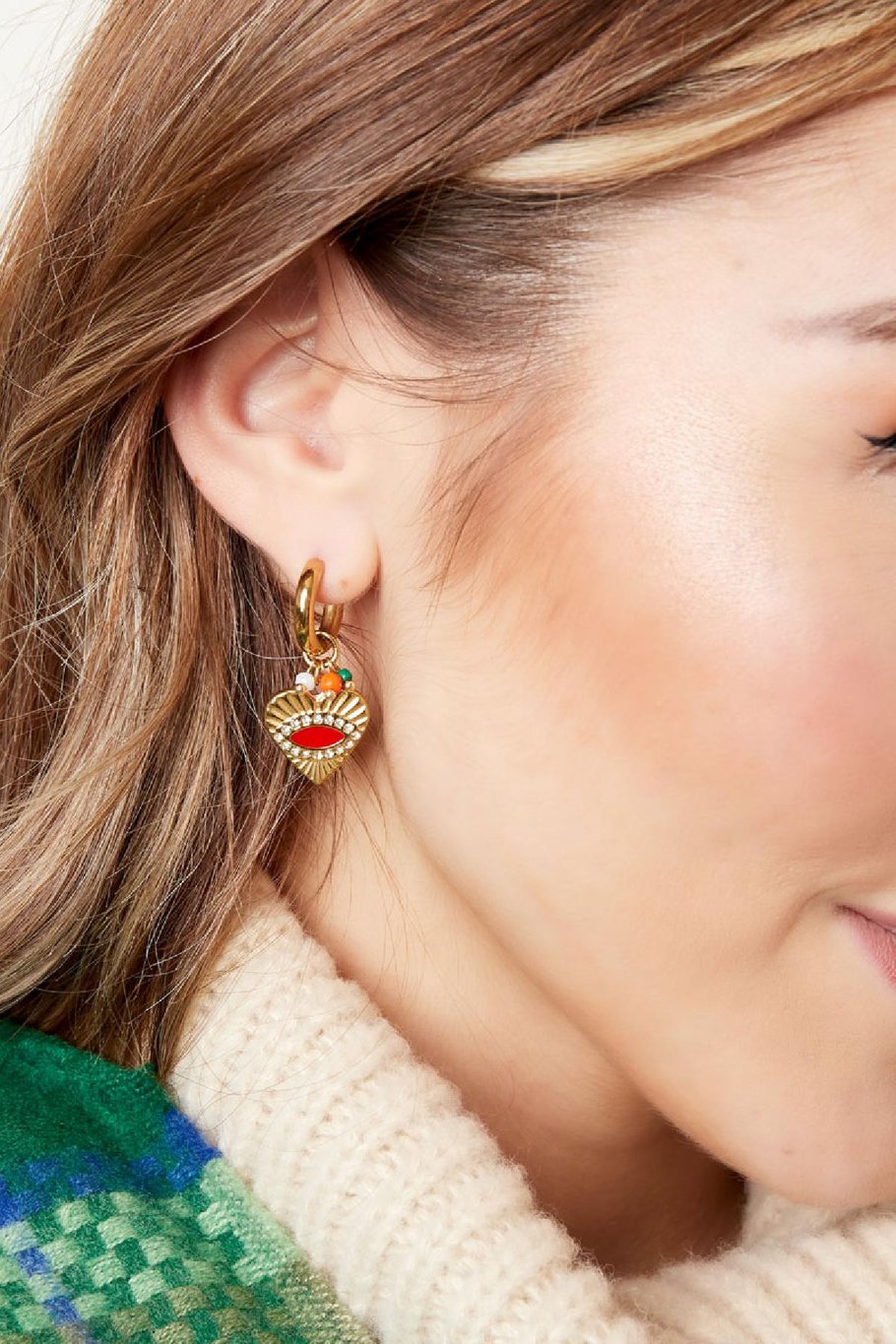 Earrings with heart and small beads Gold Color Stainless Steel Picture2