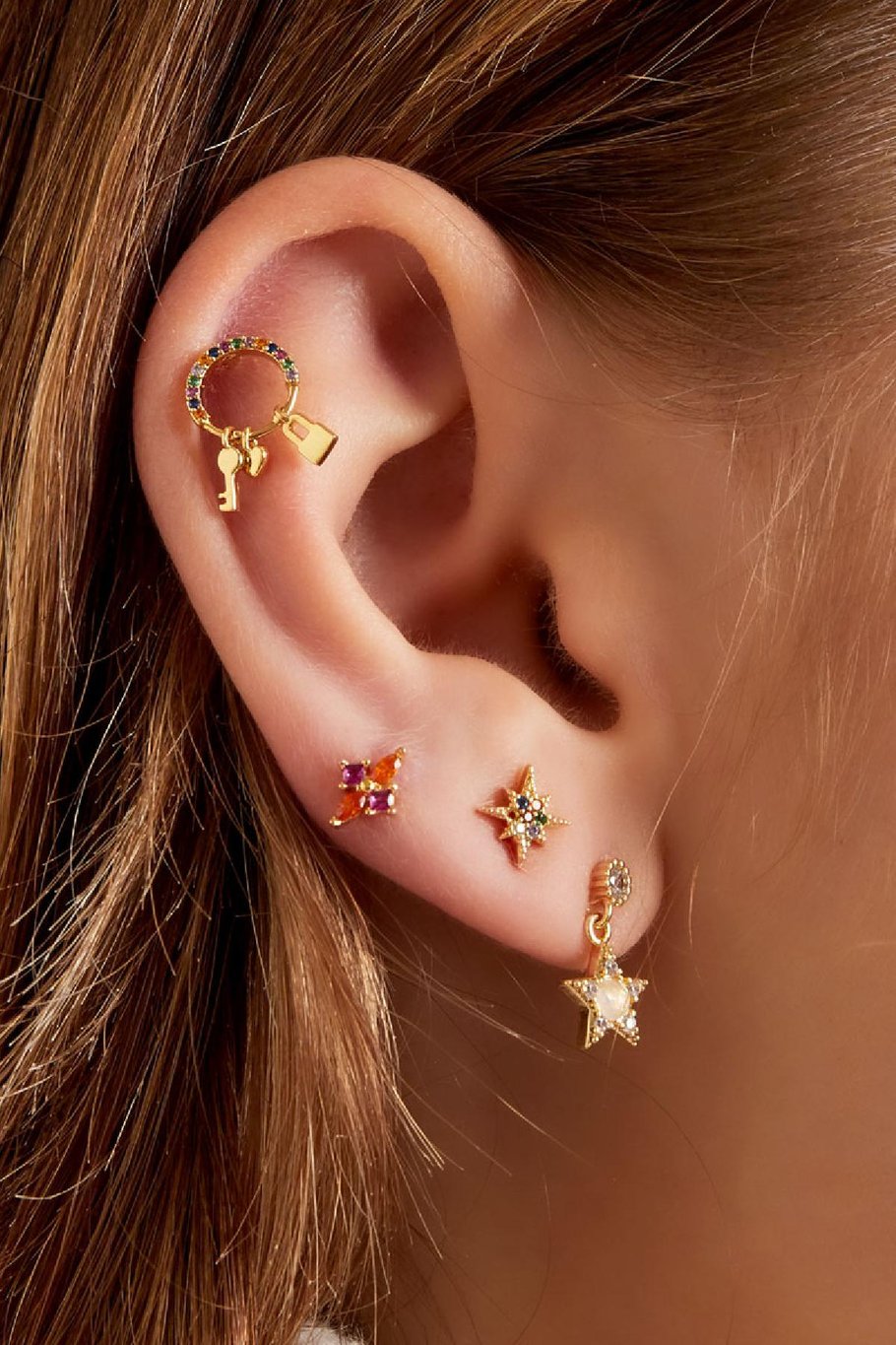 Piercing with charms and zirconia Gold Color Copper Picture3