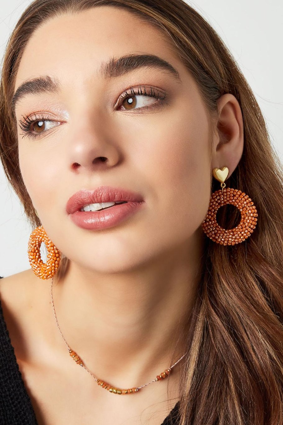 Pendientes abalorios con detalle de corazón Marrón Aleación Imagen4
