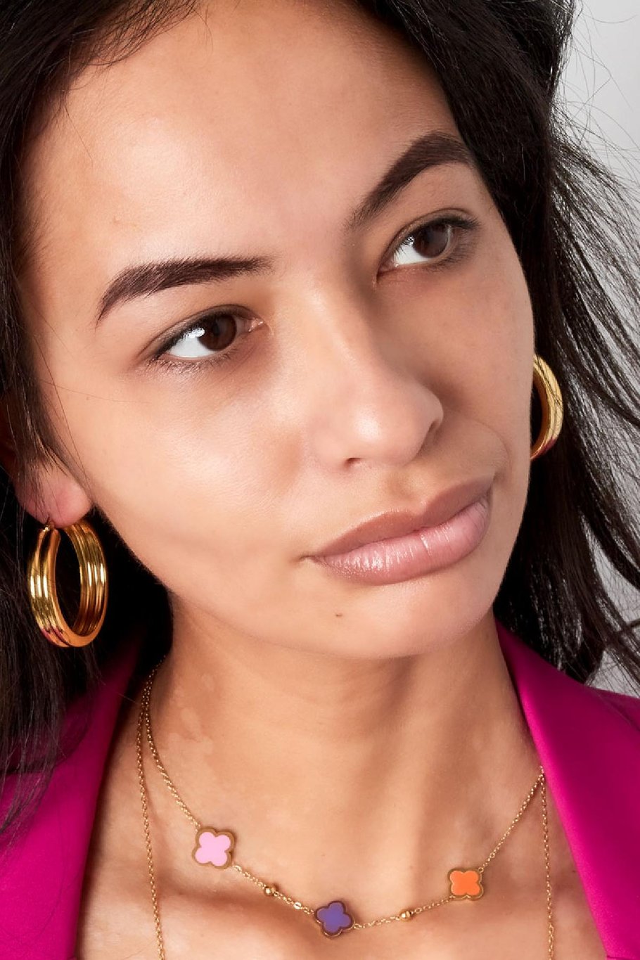 Ribbed hoop earrings Gold Color Stainless Steel Picture3